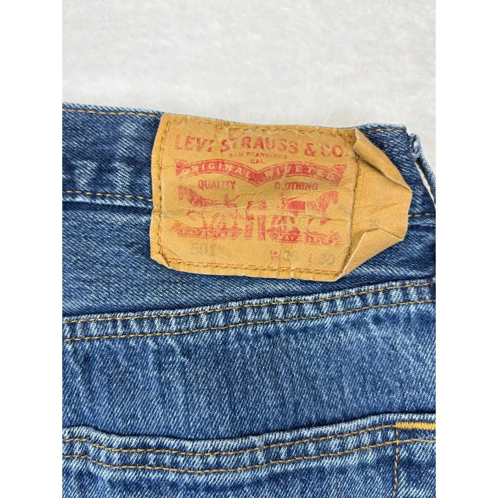 Levis 501 Mens Jeans 36x30 Clean Distressed Festival faded Indigo Blue Denim